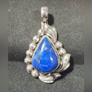 Vintage Sterling Silver .925 Teardrop Blue Lapis Lazuli Pendant